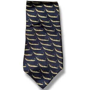 FABRIS VENEZIA men’s 100% silk tie blue with gondola pattern made in Italy